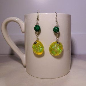 Opalescent earrings with malachite
